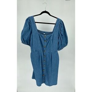 Old Navy Women's XL Denim Mini Dress Puff Sleeve Button Front Smocked Back